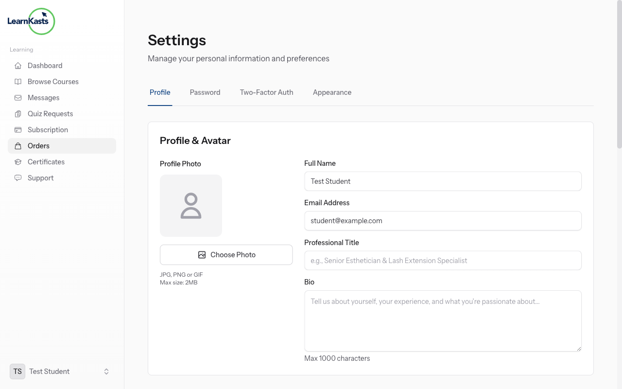 Access profile settings
