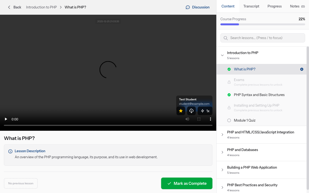 Course curriculum with video lessons