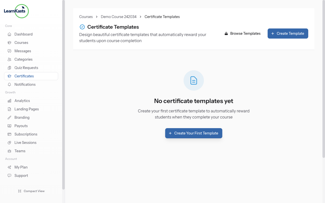 Access certificate settings