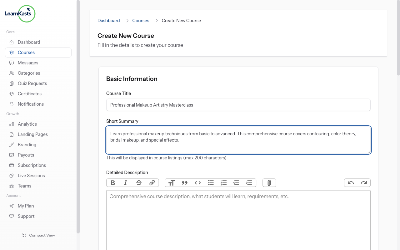 Enter course title and description