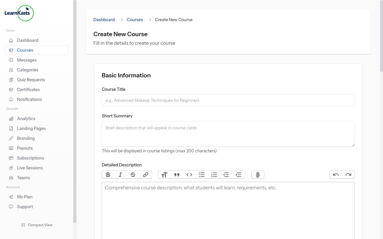 Navigate to course creation