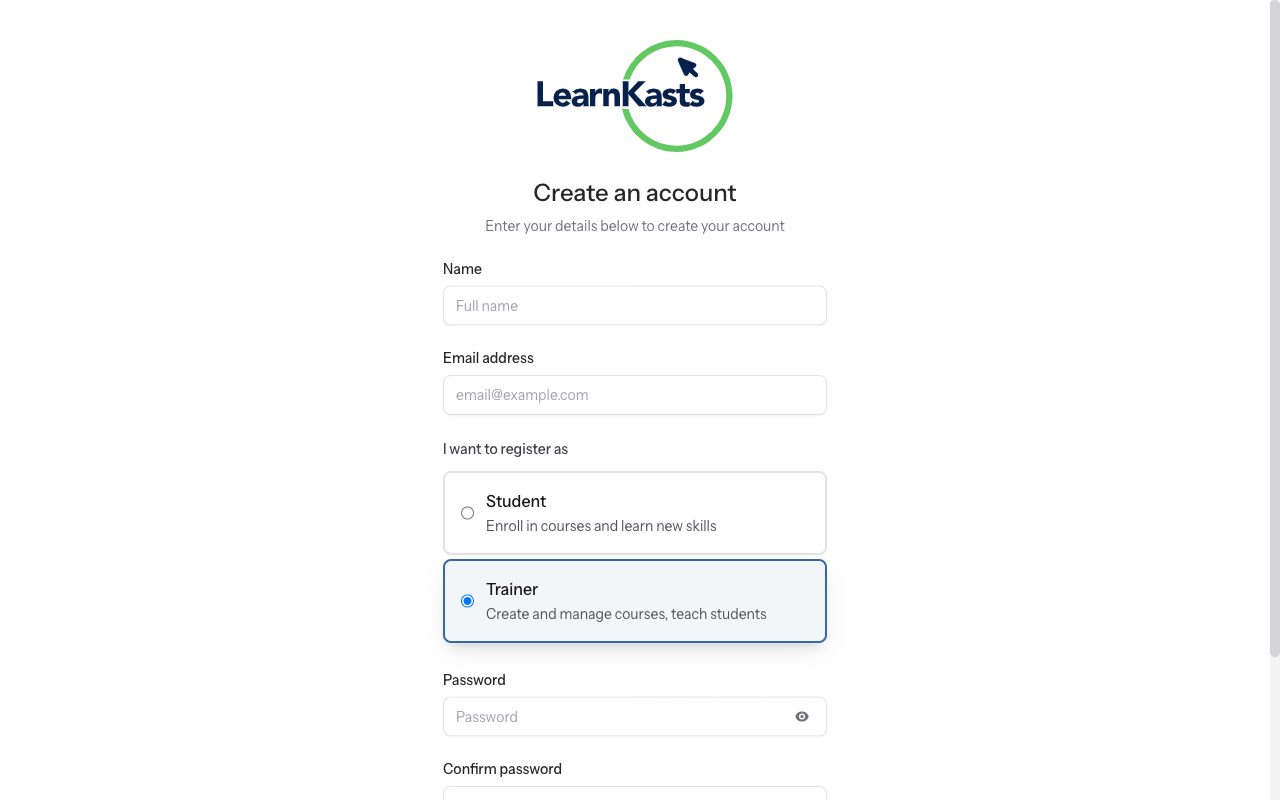 Create your trainer account