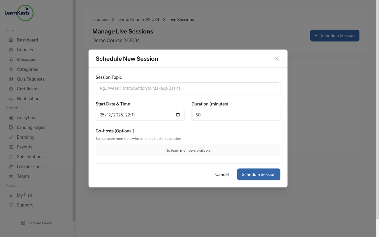 Schedule a live session