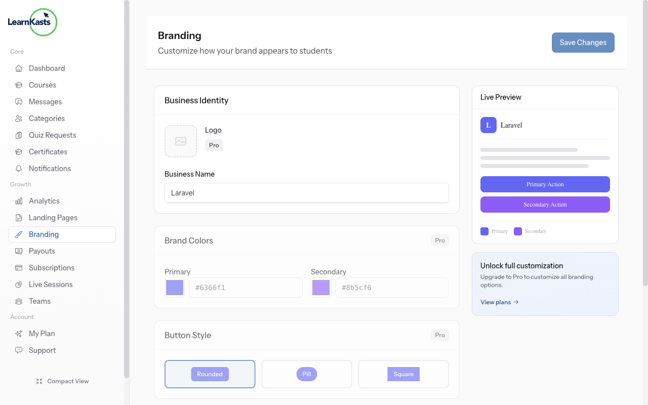 Access branding settings