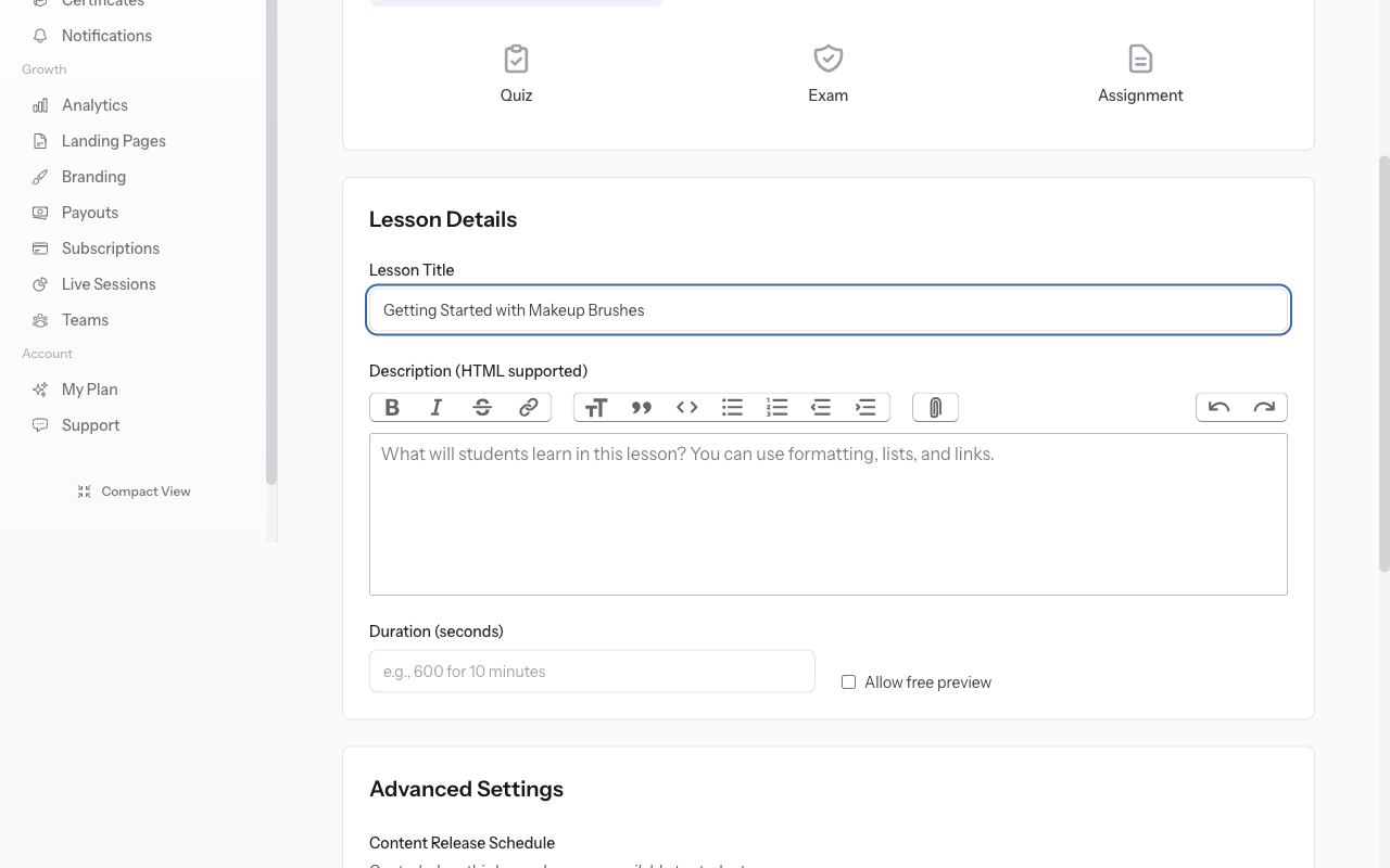 Video file upload area with progress bar